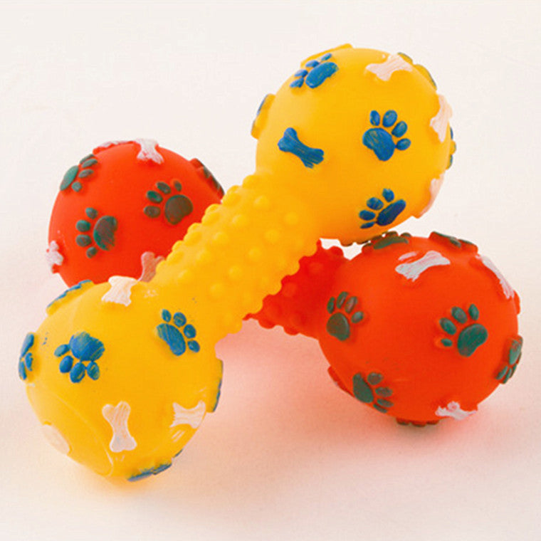 Jouet en silicone haltère sonore pour le plaisir des chiens.