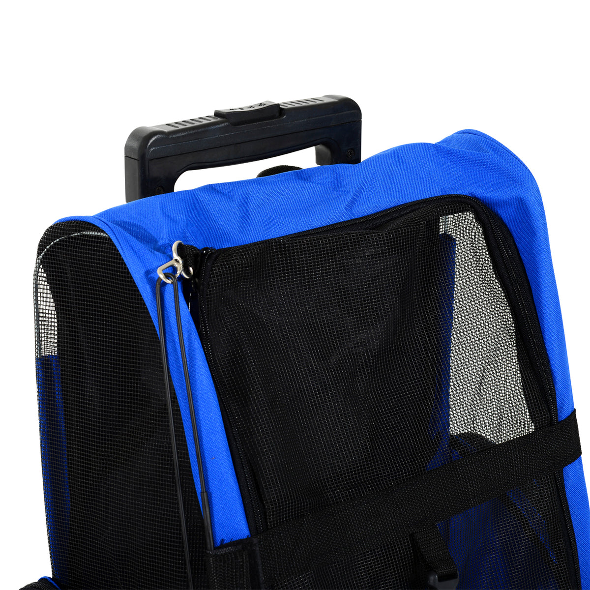 Sac de transport à roulettes pour chien 2 en 1 trolley chariot sac à dos pour chien chat avec poignée téléscopique, sacs de rangement, aérations, attache de sécurité, 42 x 25 x 55 cm, bleu-8
