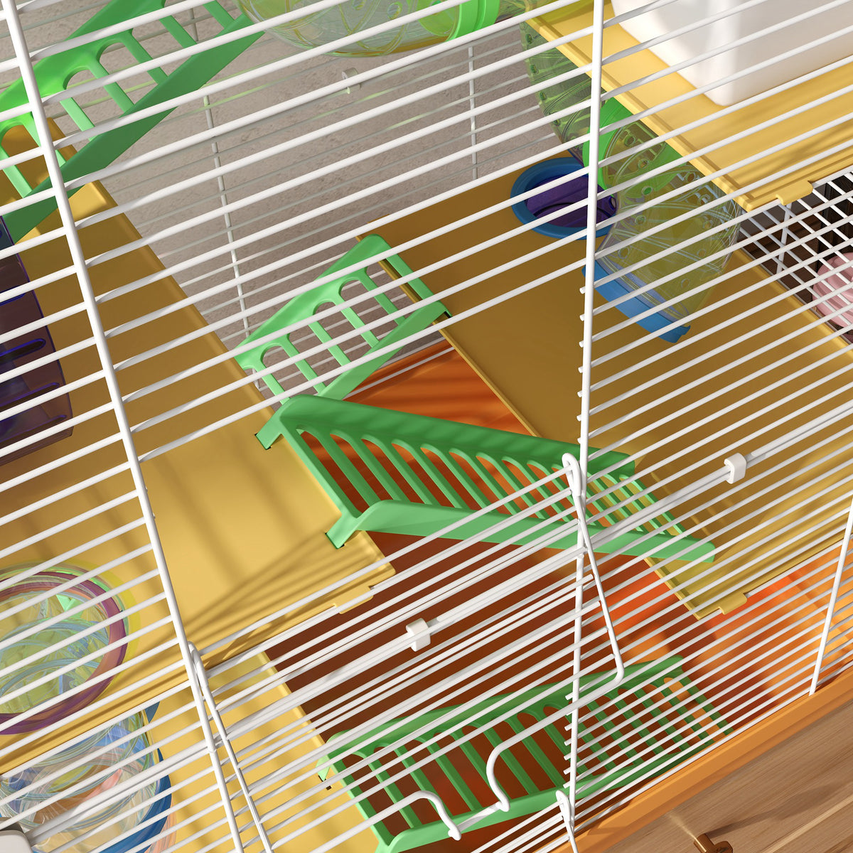 Cage pour hamster et gerbille à 5 étages, habitat sécurisé en grillage métallique avec tunnels, roue, maison et échelles, 46 x 30 x 58 cm, orange-7