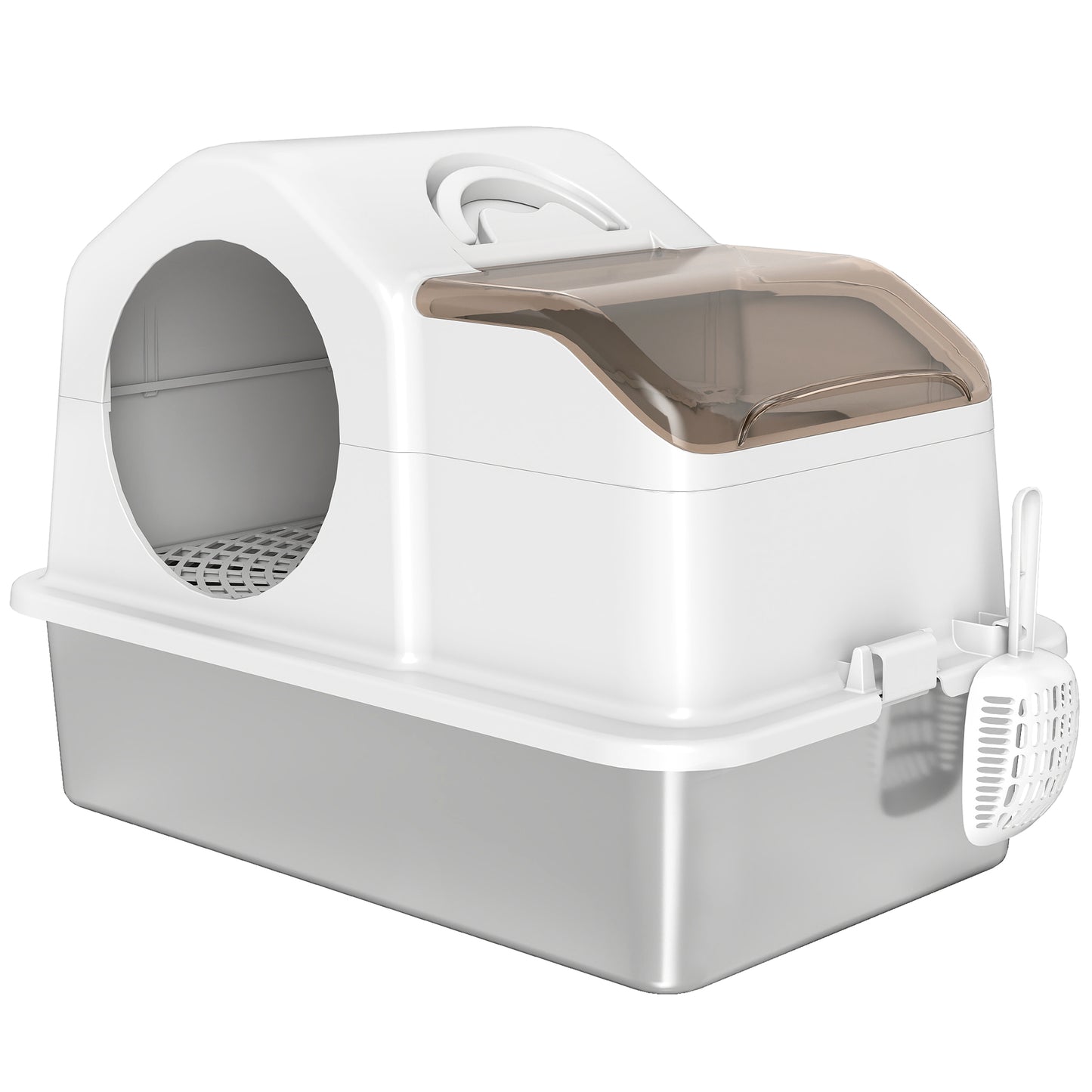 Maison de toilette pour chat avec couvercle amovible, bac à litière chat fermé côtés hauts, 60,5x40,5x45cm, blanc-0