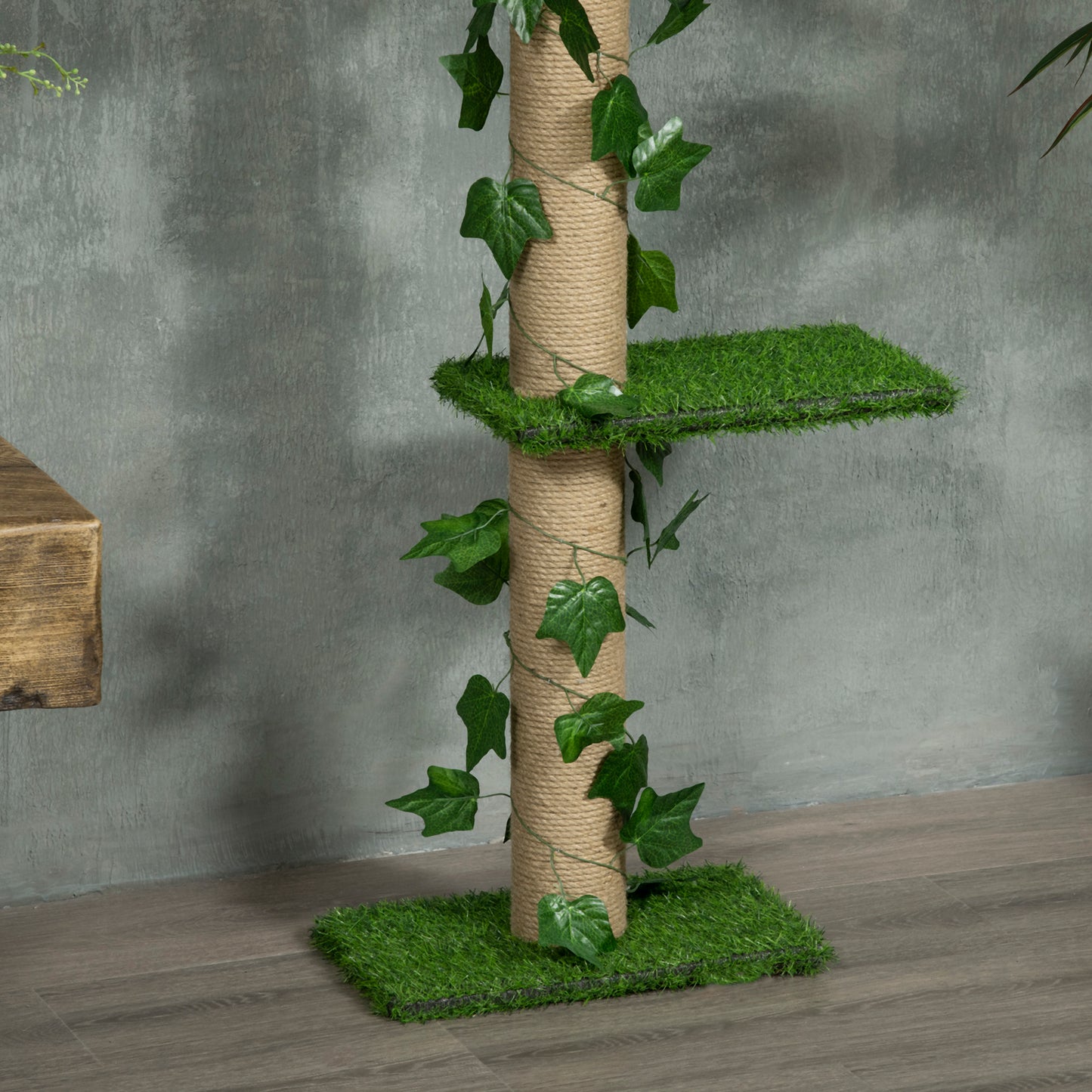 Arbre à chat poteau à griffer fixation plafond hauteur réglable 37 x 21 x 202- 242 cm 4 niveaux vert-8