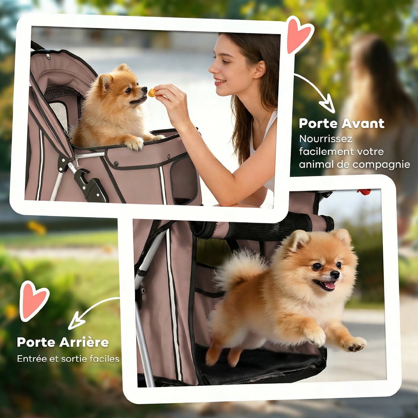 Poussette pour Chien 4 Roues, Chariot Pliable avec Auvent Réglable, Panier de Rangement, 77x44x102cm, Café-6