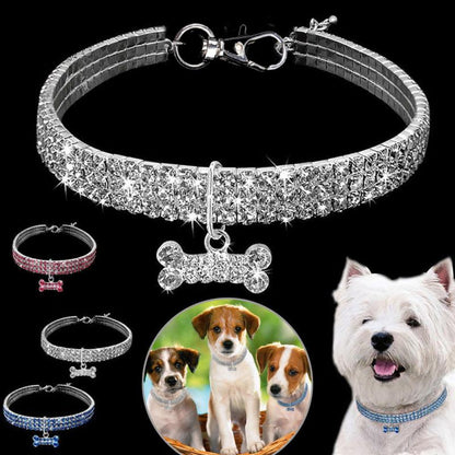 Collier bling avec cristaux pour chien et chat, élégant et confortable.
