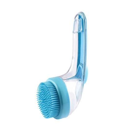 Brosse de bain ergonomique pour chiens et chats, douce et agréable au contact.