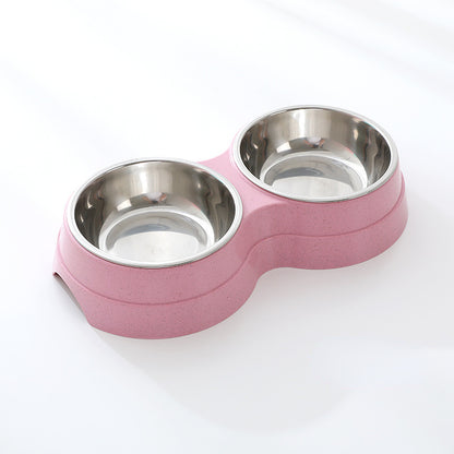 Gamelle double en acier inoxydable pour chiens et chats, pratique.