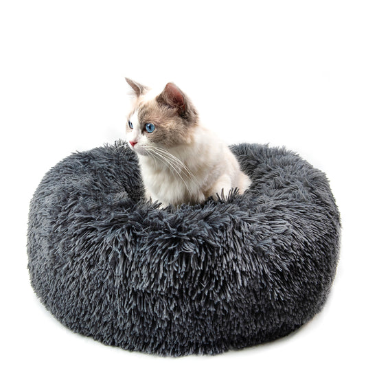 Lit rond douillet pour chiens et chats, idéal pour le repos.