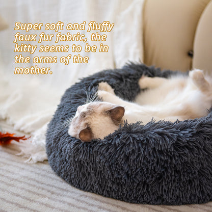 Lit rond douillet pour chiens et chats, idéal pour le repos.
