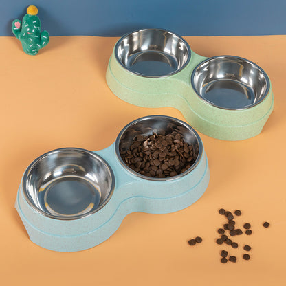Gamelle double en acier inoxydable pour chiens et chats, pratique.