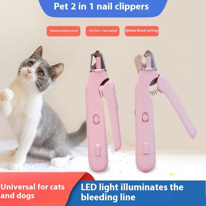 Coupe-ongles 2 en 1 avec LED pour chiens et chats, sûr et pratique.