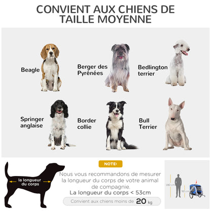 Remorque vélo pour chien animaux 8 réflecteurs drapeau barre attelage inclus 130 x 73 x 90 cm blanc et bleu-6