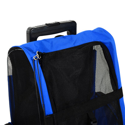 Sac de transport à roulettes pour chien 2 en 1 trolley chariot sac à dos pour chien chat avec poignée téléscopique, sacs de rangement, aérations, attache de sécurité, 42 x 25 x 55 cm, bleu-8