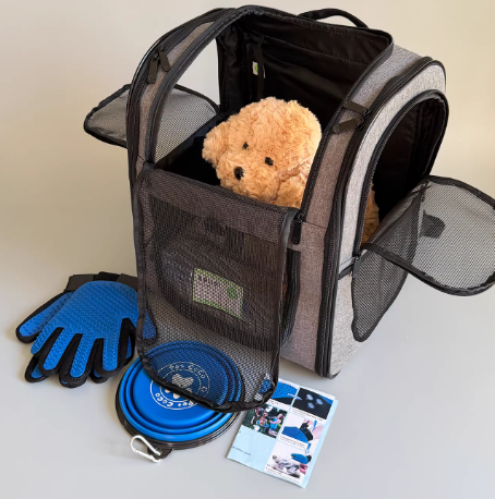 Sac à dos respirant et stylé pour animaux avec accessoires