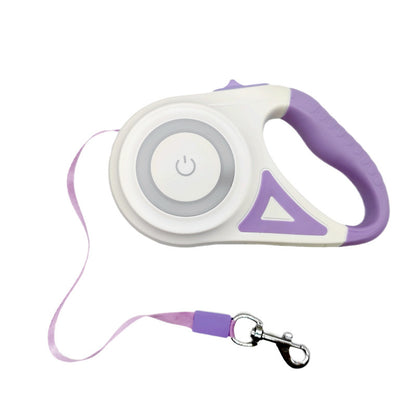 Laisse rétractable lumineuse pour chien, assurant sécurité lors des promenades nocturnes.