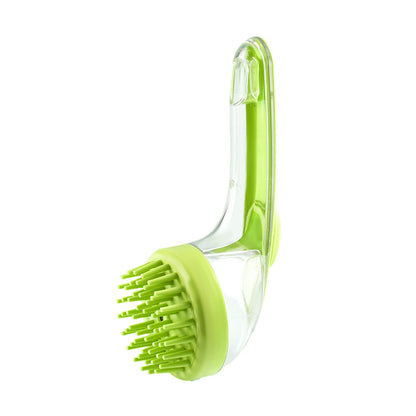 Brosse de bain ergonomique pour chiens et chats, douce et agréable au contact.