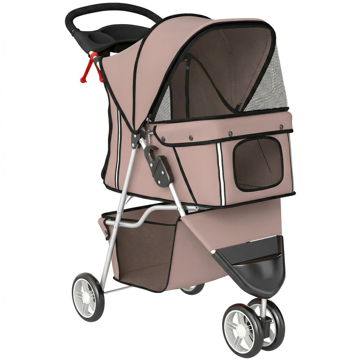 Poussette pour Chien 4 Roues, Chariot Pliable avec Auvent Réglable, Panier de Rangement, 77x44x102cm, Café-0