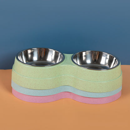 Gamelle double en acier inoxydable pour chiens et chats, pratique.