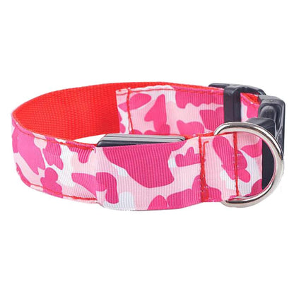 Collier lumineux camouflage, idéal pour chiens et chats en soirée.