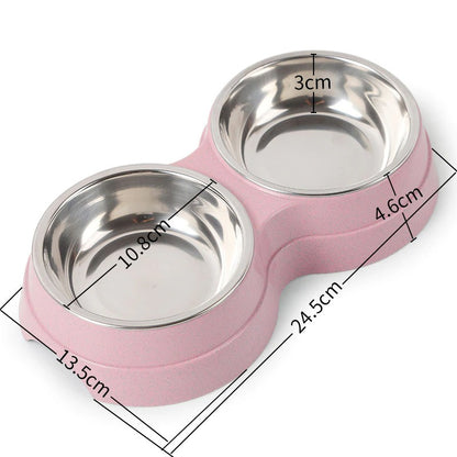 Gamelle double en acier inoxydable pour chiens et chats, pratique.