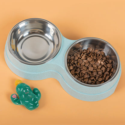 Gamelle double en acier inoxydable pour chiens et chats, pratique.