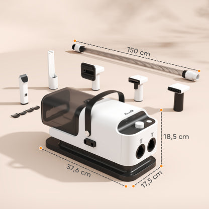 Aspirateur poil de chien et séchoir 5-en-1 kit toilettage chien professionnel 12kPa  50dB 37,6x17,5x18,5cm blanc