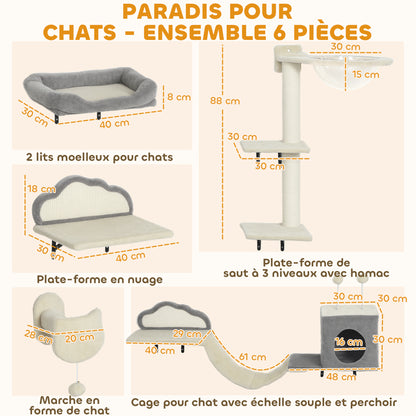 Étagères murales pour chat ensemble de meubles muraux 6 pièces hamac à bulles en acrylique niche hamac échelle beige-2