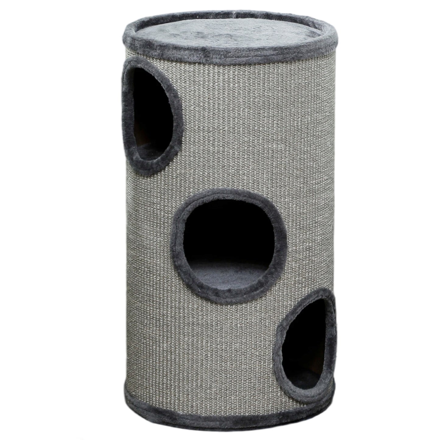 Tonneau à gratter pour chat, tour à griffer en sisal à 3 niveaux recouvert de peluche, Ø 38 x 70 cm, gris clair-0