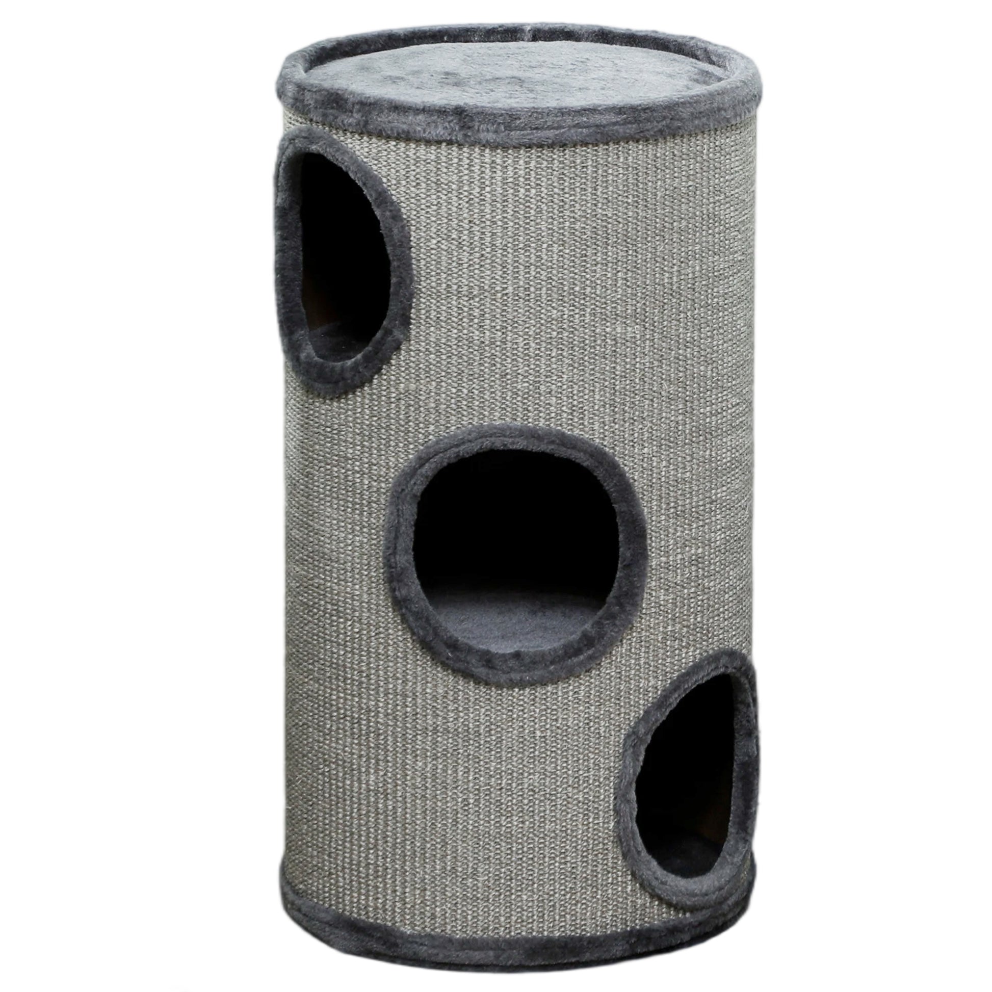 Tonneau à gratter pour chat, tour à griffer en sisal à 3 niveaux recouvert de peluche, Ø 38 x 70 cm, gris clair-0
