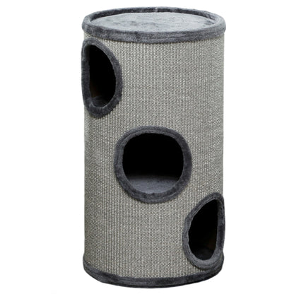 Tonneau à gratter pour chat, tour à griffer en sisal à 3 niveaux recouvert de peluche, Ø 38 x 70 cm, gris clair-0