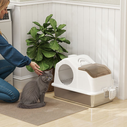 Maison de toilette pour chat avec couvercle amovible, bac à litière chat fermé côtés hauts, 60,5x40,5x45cm, blanc-1