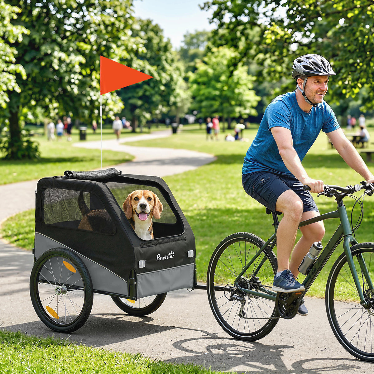 Remorque Vélo Chien avec Pneus 20", Attache Universelle, Réflecteurs, Drapeau, Laisse, 139x72x88cm, Gris et Noir-1