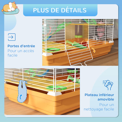 Cage pour hamster et gerbille à 5 étages, habitat sécurisé en grillage métallique avec tunnels, roue, maison et échelles, 46 x 30 x 58 cm, orange-6