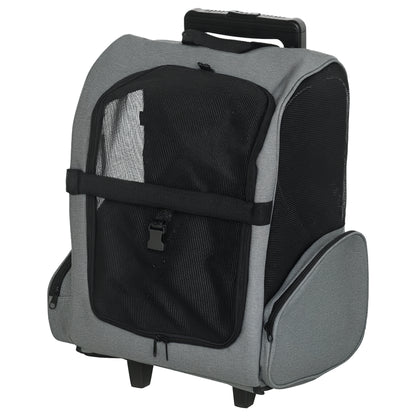 Sac de transport à roulettes pour chien 2 en 1 trolley chariot sac à dos pour chien chat avec poignée téléscopique, sacs de rangement, aérations, attache de sécurité, 42 x 25 x 55 cm, gris-0