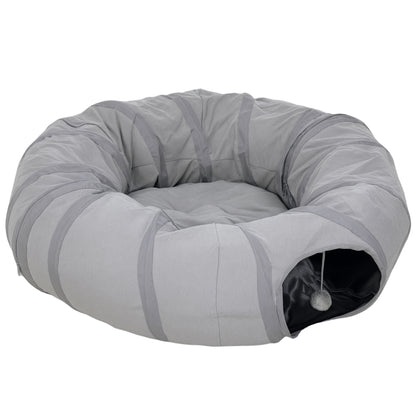 Tunnel pour chat intérieur rond tunnel avec lit et coussin, pliable, avec trous pour balles et judas, Ø 90 x 27 cm gris-0