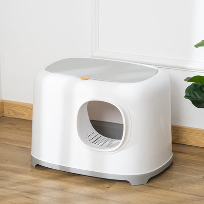 Bac à litière pour chat maison de toilette fermée avec couvercle et pelle, Plastique (PP), 55L x 40l x 39H cm, blanc-6