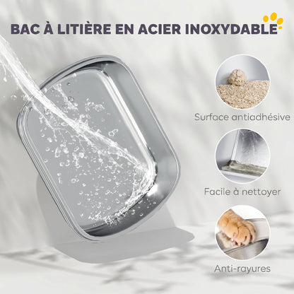 Bac à Litière pour Chat en Acier Inoxydable Caisse Litière Fermée pour Chats Couvercle Contrôle des Odeurs XL Blanc-3