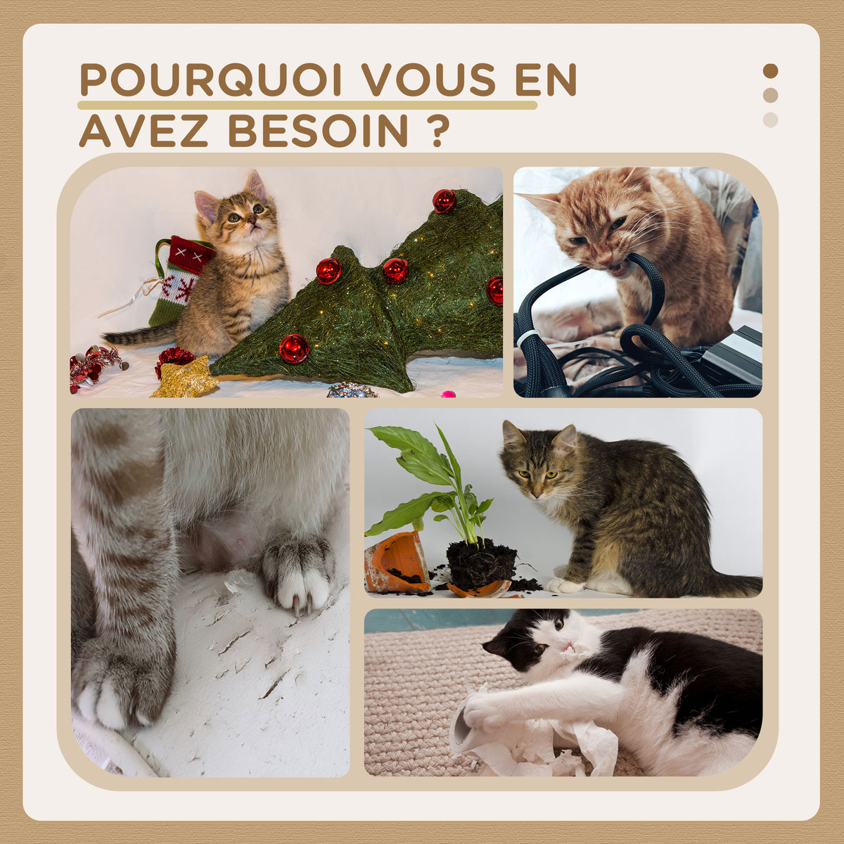 Arbre à chat hauteur 116 cm niche panier plateformes pompons en peluche et jacinthe d'eau - beige-4
