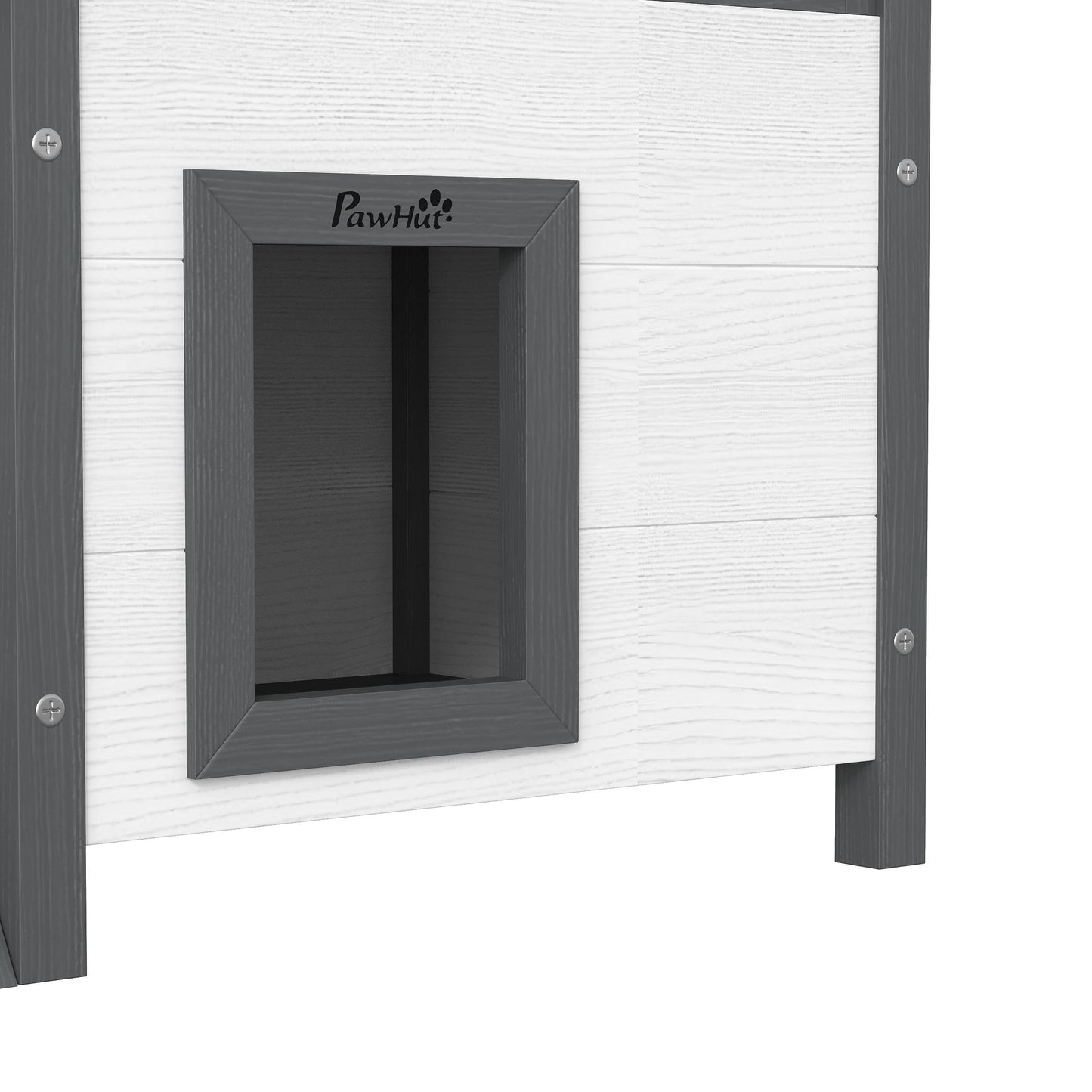 Cabane Chat Extérieur avec Terrasse, Escalier, Toit, Niche Villa, 77 x 50 x 73 cm Blanc et Rouge