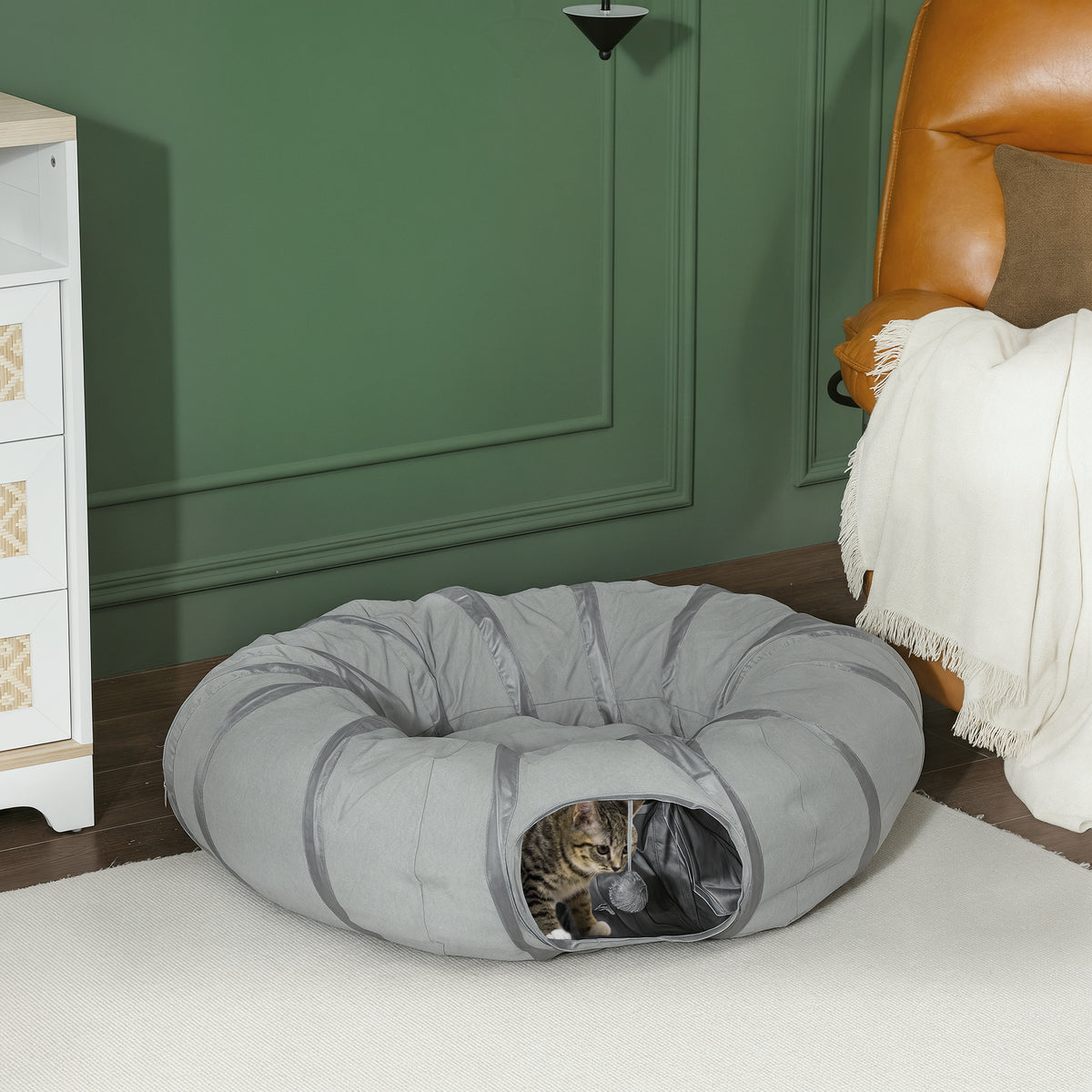 Tunnel pour chat intérieur rond tunnel avec lit et coussin, pliable, avec trous pour balles et judas, Ø 90 x 27 cm gris-1