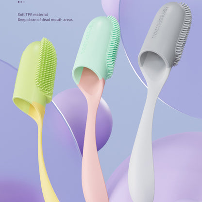 Brosse à dents en silicone pour chiens et chats, parfaite pour le brossage doux.