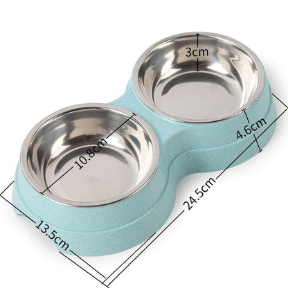 Gamelle double en acier inoxydable pour chiens et chats, pratique.