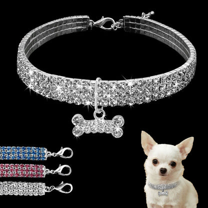 Collier bling avec cristaux pour chien et chat, élégant et confortable.