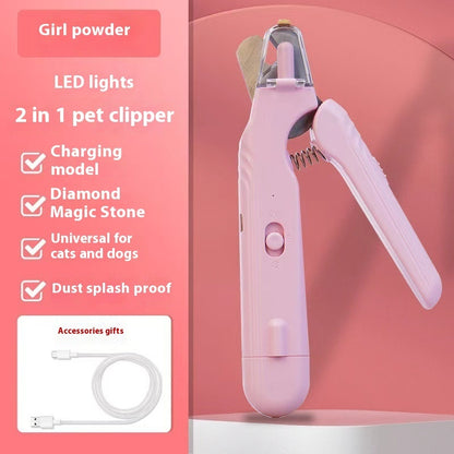 Coupe-ongles 2 en 1 avec LED pour chiens et chats, sûr et pratique.