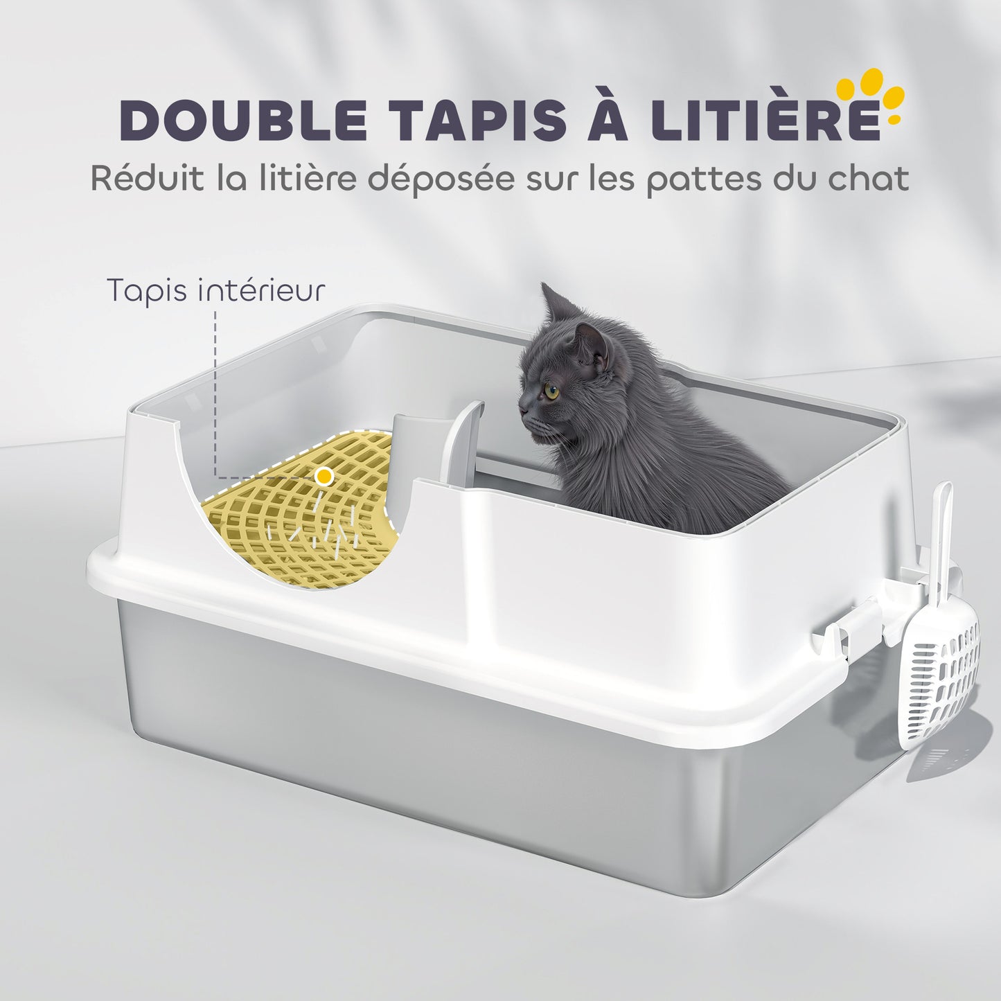 Maison de toilette pour chat avec couvercle amovible, bac à litière chat fermé côtés hauts, 60,5x40,5x45cm, blanc-7