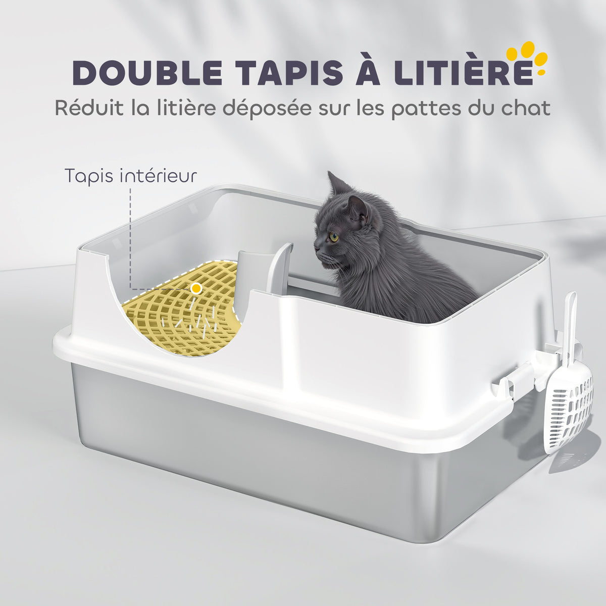 Maison de toilette pour chat avec couvercle amovible, bac à litière chat fermé côtés hauts, 60,5x40,5x45cm, blanc-7