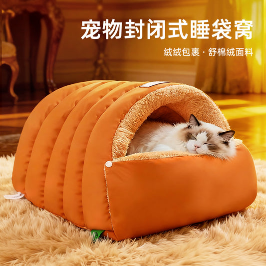 Sac de couchage fermé pour chat, lit chaud et douillet