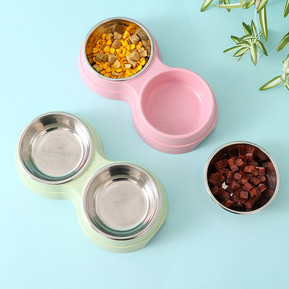 Gamelle double en acier inoxydable pour chiens et chats, pratique.