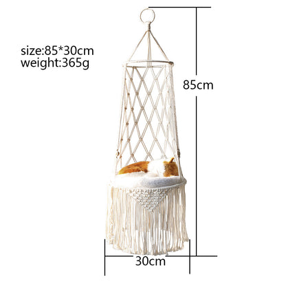 Hamac suspendu en macramé pour le confort des chats