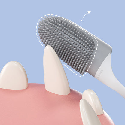 Brosse à dents en silicone pour chiens et chats, parfaite pour le brossage doux.