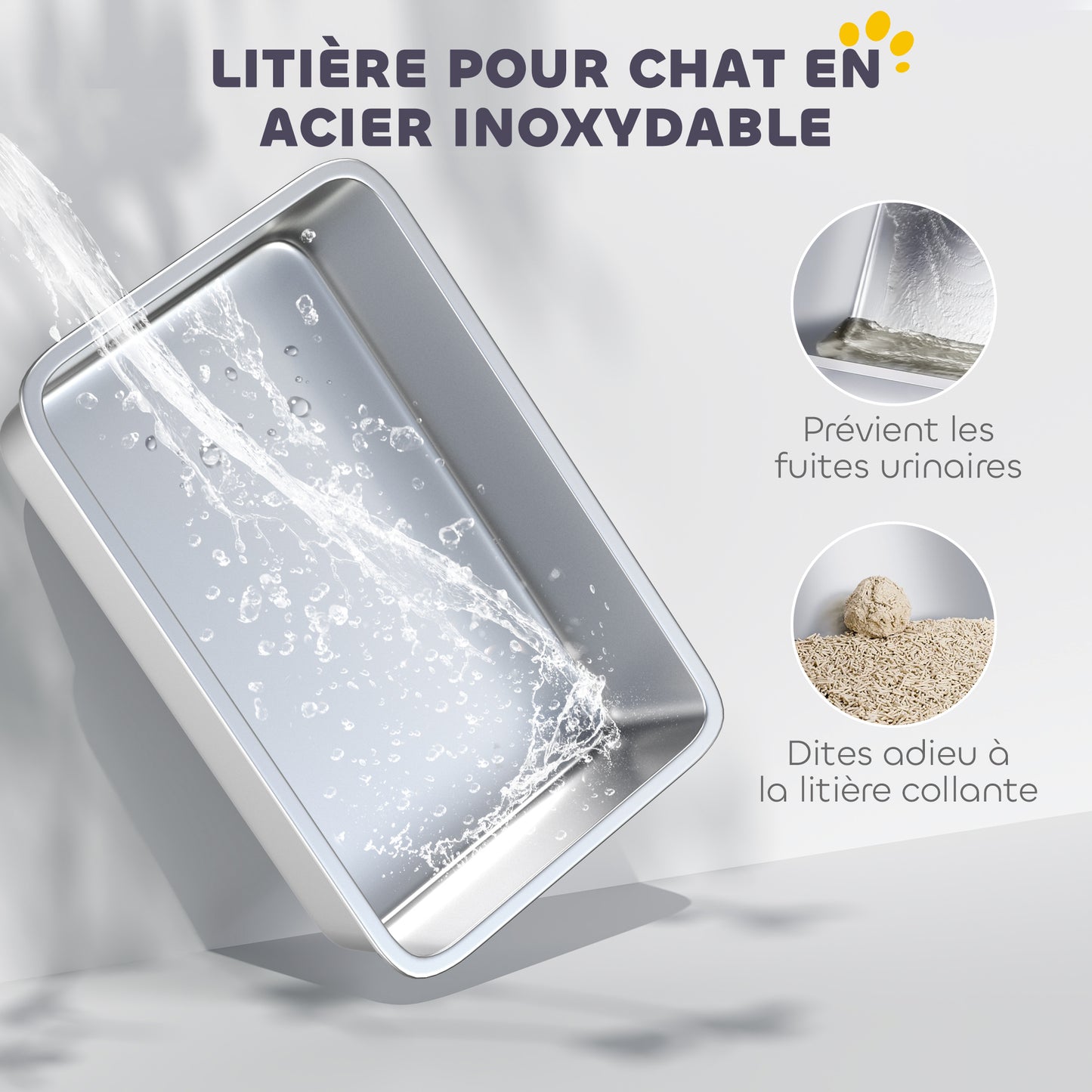 Maison de toilette pour chat avec couvercle amovible, bac à litière chat fermé côtés hauts, 60,5x40,5x45cm, blanc-5