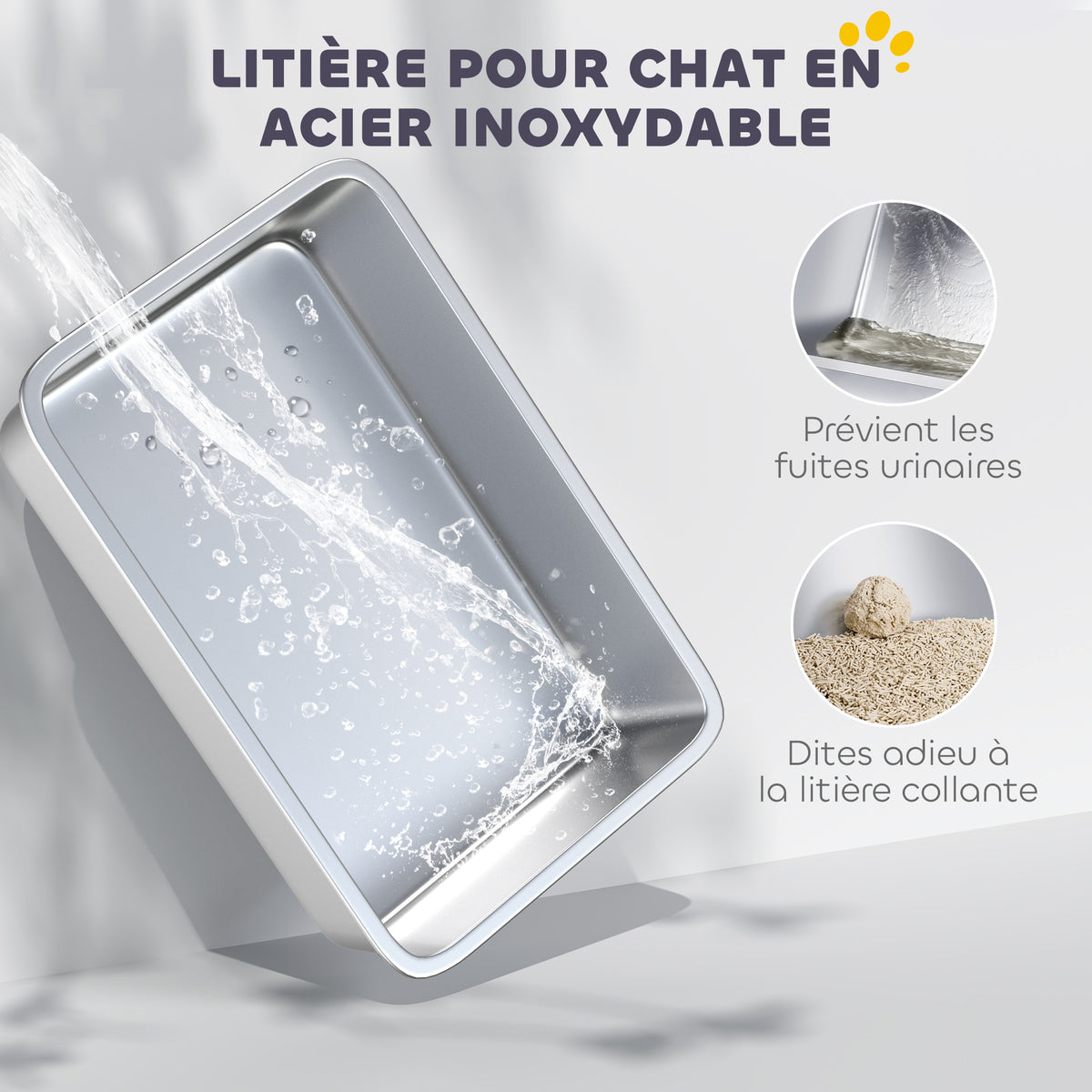 Maison de toilette pour chat avec couvercle amovible, bac à litière chat fermé côtés hauts, 60,5x40,5x45cm, blanc-5